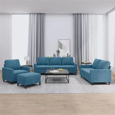 Image de vidaXL Ensemble de canapés 4 pcs avec coussins Bleu Velours3201495