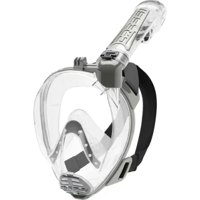Afbeelding van Cressi Duke Full Face Mask Compleet masker met droge snorkel en houder voor actiecamera, uniseks, volwassenen, transparant/zilver, M/L