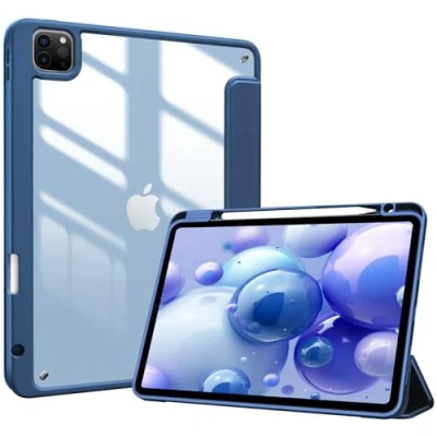 Afbeelding van ProCase iPad Pro hoes 11 inch met penhouder 2022/2021/2020/2018 (4/3/2/1 generatie), schokbestendig, transparante achterkant, marineblauw