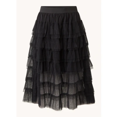 Afbeelding van Maje dames Josepha gelaagde midirok van mesh in de kleur Zwart, maat: FR4=EU42