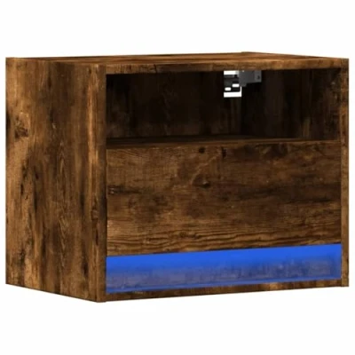Image de vidaXL Table de chevet murale avec lumières LED chêne fumé852083