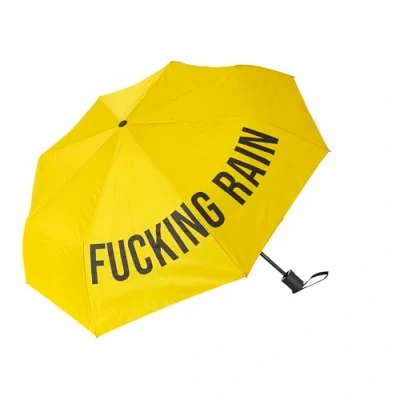 Afbeelding van Fisura Originele opvouwbare paraplu &quot;f*cking rain&quot; gele en zwarte mini paraplu. Compacte vrouwelijke Automatische Reisparaplu., Geel.