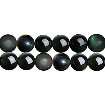 Afbeelding van SKYBEADS Parels van zwart obsidiaan, regenboog, 6 mm, natuurlijke stenen, halfedelstenen, voor sieraden, lengte 38 cm, ca. 60 stuks