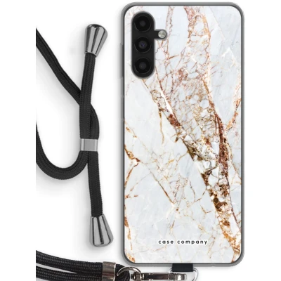 Afbeelding van Case Company® hoesje met Koord geschikt voor Samsung Galaxy A04s Goud marmer Telefoonhoesje Zwart Bescherming aan alle Kanten en Over de Schermrand