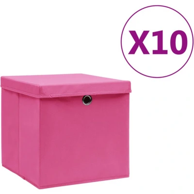 Afbeelding van Opbergboxen met deksel 10 st 28x28x28 cm roze