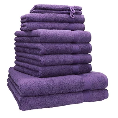 Afbeelding van Betz Set van 10 handdoeken, 2 badhanddoeken, 4 gastendoekjes en washandjes, 100% premium katoen, kleur: paars