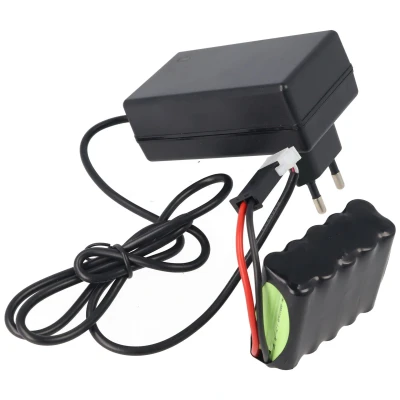 Afbeelding van accu en lader geschikt voor de Roma 4511670 NiMH 12V 800mAh 9,6Wh F2x5 met kabel stekker