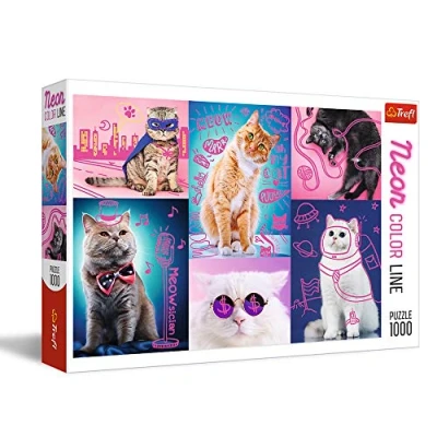 Afbeelding van Trefl Neon Color Line Puzzel Katten 1000 Stukjes