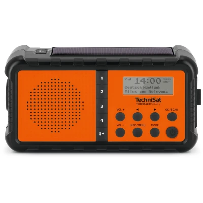 Afbeelding van TechniSat TECHNIRADIO SOLAR 2 Radio DAB+, VHF (FM) FM, USB Zonnepaneel, Handslinger, Zaklamp, Oplaadbaar, Spatwaterbestendig Oranje zwart