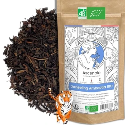 Image de Ascenbio ✿ Thé Noir Darjeeling Ambootia FTGFOP1 BIO d&#039;Inde 180g vrac Préparé et conditionné en France Emballage biodégradable