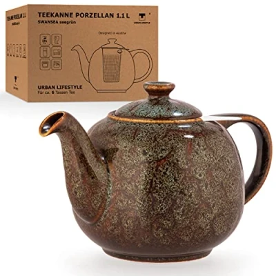 Afbeelding van Theepot Met Swansea Watergroen Infuser 1,1 L Zeef Porselein Theefilter Door Urban Lifestyle Druppelvrije Theepot. 1l