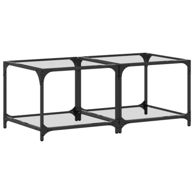 Afbeelding van Salontafels 2 st met transparant glazen blad 50x50x40 cm staal