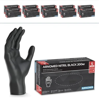 Afbeelding van ARNOMED nitril wegwerphandschoenen, maat S, 2000 stuks (10 dozen), zwarte handschoenen, poedervrij en latexvrij, keukenhandschoenen in de maten M, L XL