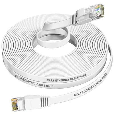 Afbeelding van Ethernet kabel, 10 m, Cat6, plat, RJ45, wit, Gigabit internetkabel, high speed glasvezelkabel, compatibel met Cat5/Cat5e, LAN kabel patch voor router, switch, modem, PS4, Xbox