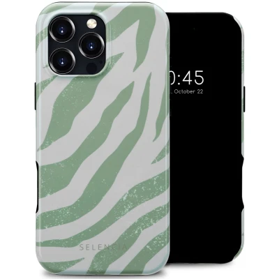 Afbeelding van Selencia Hoesje Geschikt voor iPhone 16 Pro Max Vivid Backcover MagSafe Colorful Zebra Sage Green