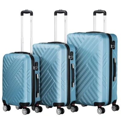 Afbeelding van Zelsius Set van 3 koffers met harde schaal, ABS, groot, cijferslot, dubbele wielen en binnenwand, trolley, handbagage, Blauw staal