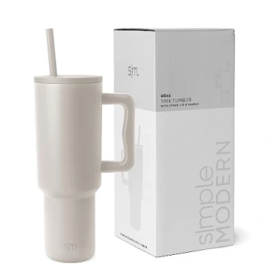 Afbeelding van Simple Modern, 1200 ml, met handvat en rietjesdeksel, Herbruikbare isothermische waterfles van roestvrij staal, Reisbeker voor ijskoffie, Valentijnscadeau hem haar, Trek Collection, Gemarmerd