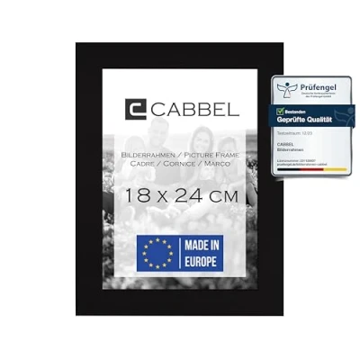 Afbeelding van CABBEL Fotolijsten, stevige MDF houten lijst, onbreekbaar plexiglas, om op te hangen of neer zetten, ideaal voor foto&#039;s/plaatjes/collages, set van 2 stuks, zwart, 18 x 24 cm