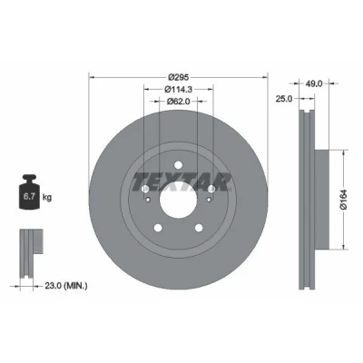 Afbeelding van TEXTAR PRO 92156503 Remschijf 295 25 05/07 114,3 interne ventilatie Gecoat Zonder wielbevestigingsbout, wielnaaf SUZUKI: Grand Vitara 2 SUV