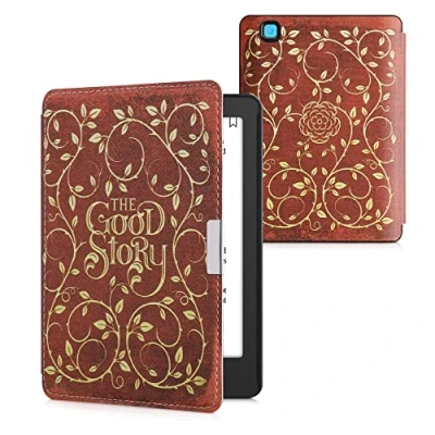 Afbeelding van kwmobile E reader hoesje geschikt voor Kobo Aura Edition 2 hoes flip case met magnetische sluiting Ereader cover Sprookjesboek design in geel / oranje rood