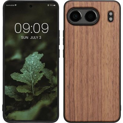 Afbeelding van kwmobile telefoonhoesje geschikt voor OnePlus Nord 4 5G Hoesje met bumper in donkerbruin Backcover walnoothout