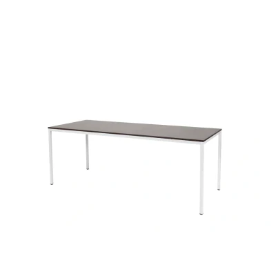 Afbeelding van Domino Basic bureautafel, vaste hoogte met 200x80cm logan eiken 25mm blad en wit (RAL9010) 4 poot frame