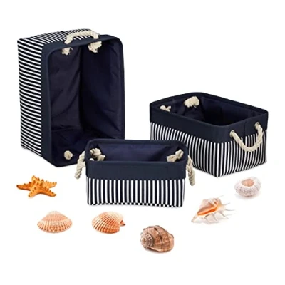 Afbeelding van Relaxdays opbergmand manden set mand kastmanden opbergruimte 3 groottes stof blauw
