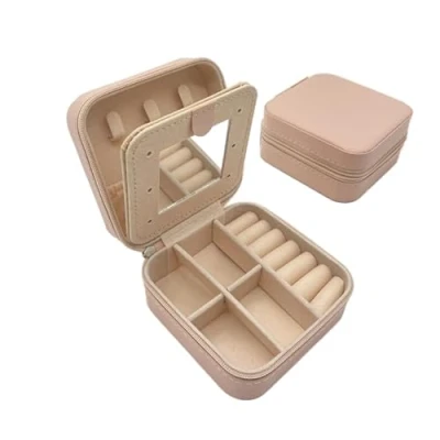 Afbeelding van igadgitz home U7284 Mini Draagbare Sieradendoos, Kleine Reizen Sieraden Organisator Reisetui Met Spiegel Pastel Roze