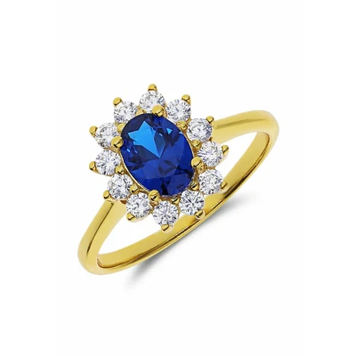 Afbeelding van Lucardi Dames Zilveren goldplated Ring met blauwe zirkonia 925 Zilver Goudkleurig 16 / 50 mm