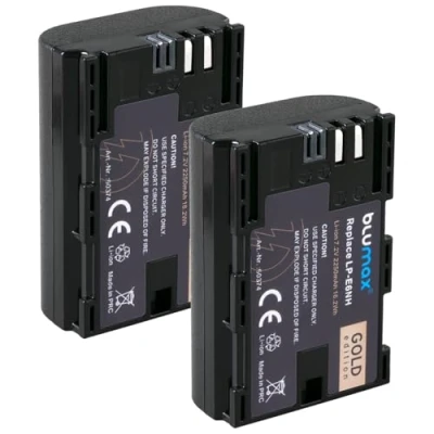 Afbeelding van 2X Blumax Gold batterij vervangt Canon LP E6NH (echte 2250mAh) met infochip compatibel XC10 XC15 EOS R RA R6 R5 60D 70D 80D 90D 5D Mark I II IV 6D 7D