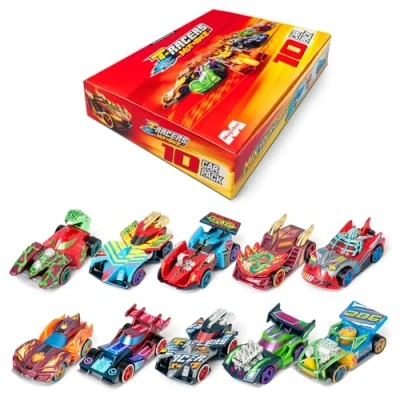 Afbeelding van T Racers Mix &#039;N RaceCollection van 10 auto&#039;s om te verzamelen, elke auto demonteerbaar in twee delen met verwisselbare onderdelen