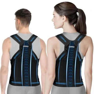 Afbeelding van ceinture de soutien dorsal correcteur posture femme : correctrice pour homme réglable dorsale épaules et cou noir XXL