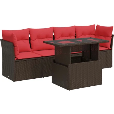 Afbeelding van vidaXL 5 delige Loungeset met kussens poly rattan acacia bruin