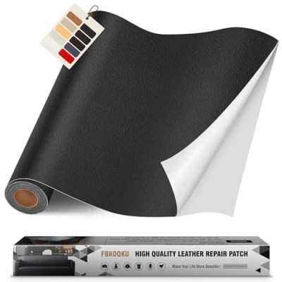 Afbeelding van zelfklevend leer, 40 x 200 cm, reparatiepatch, kunstleer, voor banken, autostoelen, meubels, tassen, jassen (zwart)