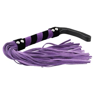 Afbeelding van Rimba Bondage Play Zweepje suede met 36 strengen paars/zwart