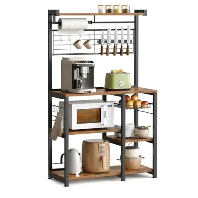 Afbeelding van Keukenplank met magneetstrip en 12 haken in vintage bruin zwart