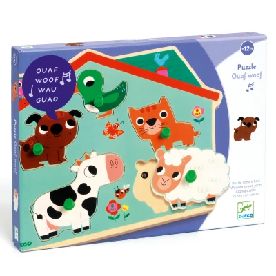 Afbeelding van Djeco knoppuzzel met geluid dieren (5st)