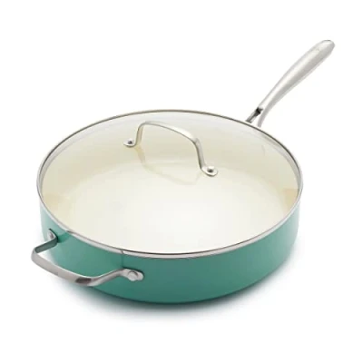Afbeelding van GreenLife Artizan Sauteerpan met antiaanbaklaag 30 incl. deksel inductie anti aanbak PFAS vrij turquoise