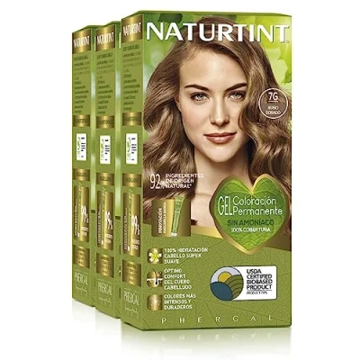 Afbeelding van Naturtint Biobased, ammoniakvrije kleuring, 100% dekking van wit haar, plantaardige ingrediënten, natuurlijke en duurzame kleur, 7G goudblond, 3 stuks