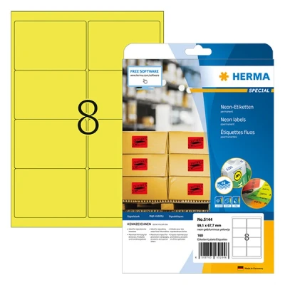 Image de Herma Special 5144 étiquettes fluo adhésives permanentes A4 99,1 x 67,7 mm (160 étiquettes) jaune