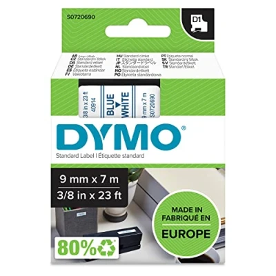 Afbeelding van Dymo 40914 (S0720690) Tape Blauw op wit (9 mm)