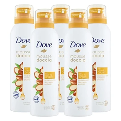 Afbeelding van 5 x Dove doucheschuim met arganolie, zachtheid en voeding, 24 uur, flessen van 200 ml
