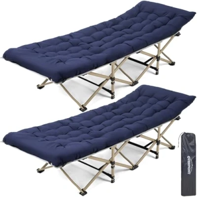 Afbeelding van OVERMONT Lit de Camp Pliant avec Matelas Pliable 190 x 71 36 cm Supporte 250 kg Tissu Oxford 2400D Poche Latérale Sac Transport pour Camping Jardin Bureau Bleu (2PCS)