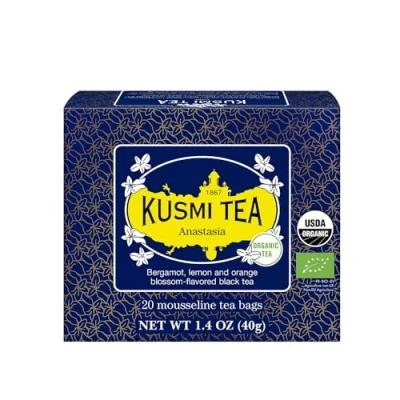 Afbeelding van Kusmi Tea Biologische Anastasia Thee Zwarte met bergamot, gearomatiseerde oranjebloesem iconische Earl Grey Theedoos 20 mousseline zakjes