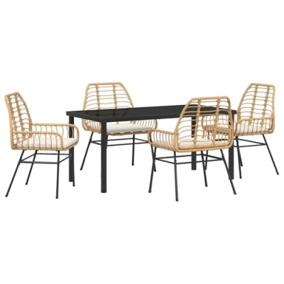 Afbeelding van vidaXL 5 delige tuinset met kussens Bruin Poly Rattan