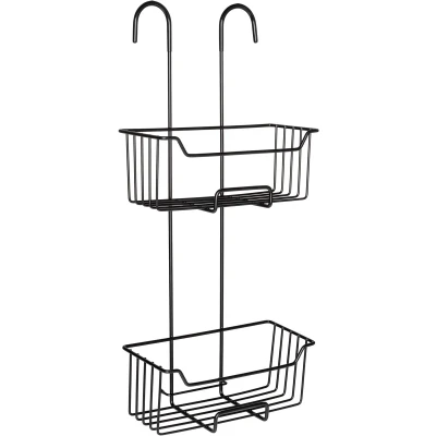 Afbeelding van WENKO Doucherek Milo 2 laags RVS zwart 25x55cm zonder boren hangend Douchemand