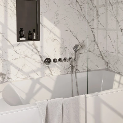 Afbeelding van Brauer Chrome Edition Badkraan Inbouw douchegarnituur 20cm uitloop inbouwdeel 3 gladde knoppen handdouche rond standen chroom