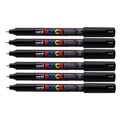 Afbeelding van posca PC 1MR Marker, 6 stuks, zwart, extra fijne punt, gekalibreerd