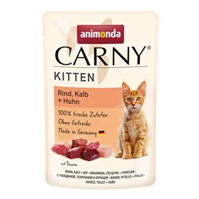 Afbeelding van 12x85g Kitten Maaltijdzakjes Rund, Kalf + Kip animonda Carny Kattenvoer