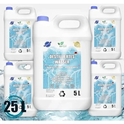 Afbeelding van gedestilleerd water, 100% zuiver, 25 l, gedemineraliseerd 5 x water geschikt voor strijkijzer, luchtbevochtiger, batterijen en nog veel meer